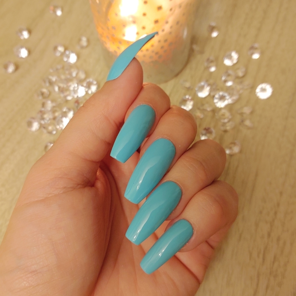 Minty Blue Press On Nails - New Hand Painted